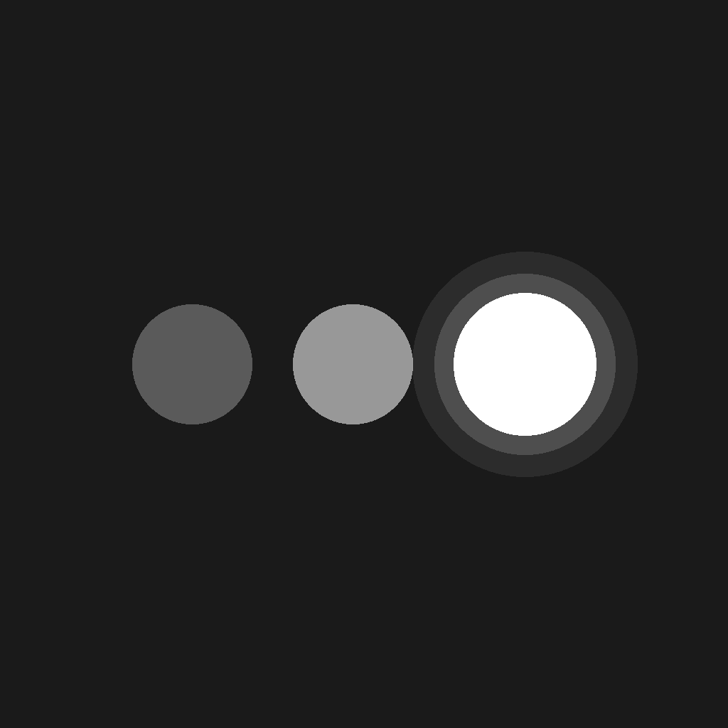 Dawn app icon in greyscale: three white dots on near-black